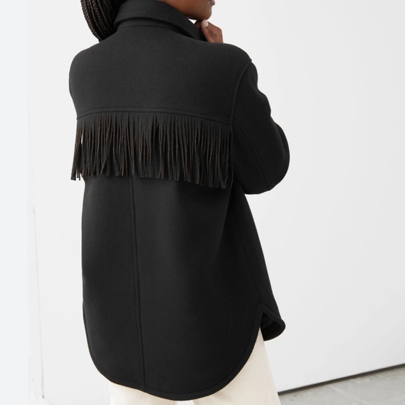 & Other Stories Fringe Black Button Down Jacket - Picture 2 of 11